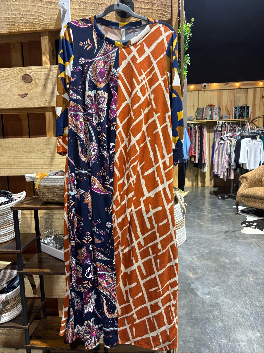 Celeste Rust & Navy Mixed Print Maxi Dress